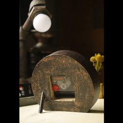 圓木原木美國國旗座鐘 手繪 靜音 仿鍛造 桌上座鐘 時鐘 clock 第2張的照片