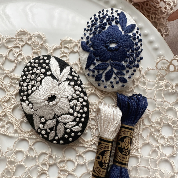 〈刺繍キット〉白花の刺繍ブローチ 7枚目の画像