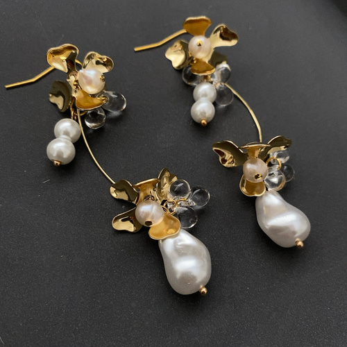ケシパール ピアス パール18k ゴールド 淡水パール 大ぶりピアス ブライダル 結婚式 お呼ばれ イヤリング・ピアス 大ぶり 淡水 ケシ パール