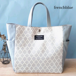 サイドポケット付 トートバッグ モロッカン柄 グレー スモーキー