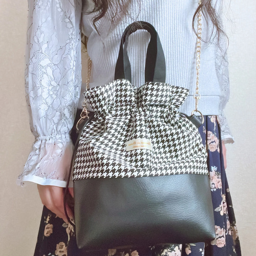 レオパード ヒョウ柄 ショルダー レザー 巾着バック 巾着 黒 長財布