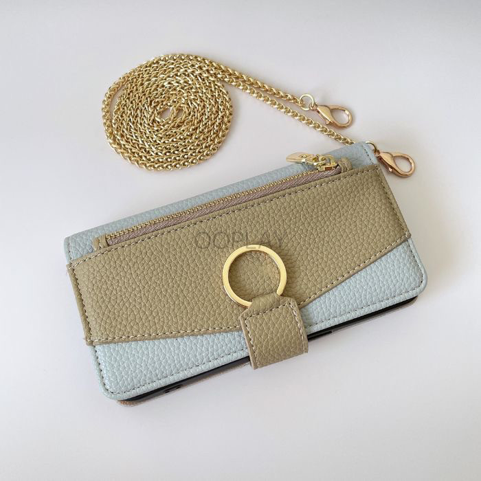 ♡♡お洒落 牛革 IPHONE スマホショルダーケース 手帳型 ファスナーポケット付き ミラー付き カード収納