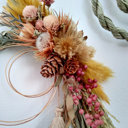 しめ飾りしめ縄 自然素材 ドライフラワー ナチュラル 正月飾り 水引