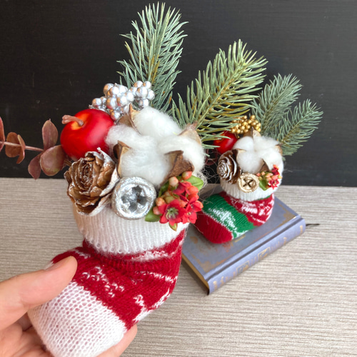 編みぐるみ♡クリスマスブーツ♡クリスマス♡ダックス♡インテリアに 編みぐるみ♡クリスマスブーツ♡クリスマス♡ダックス♡インテリアに