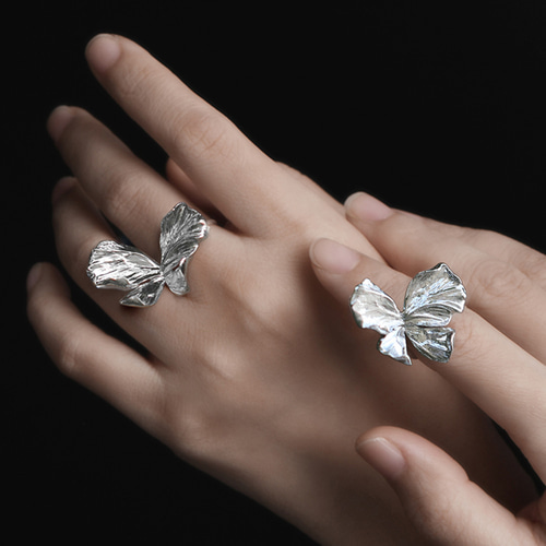 バタフライリング シルバー925 ホワイトゴールド 手作り花びら