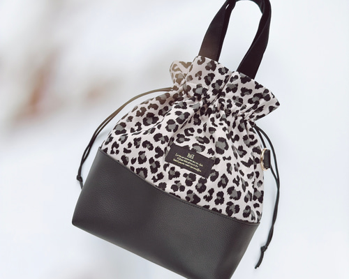 エバゴス かごバッグ ヒョウ柄 レオパード ファー ブラック レザー 黒