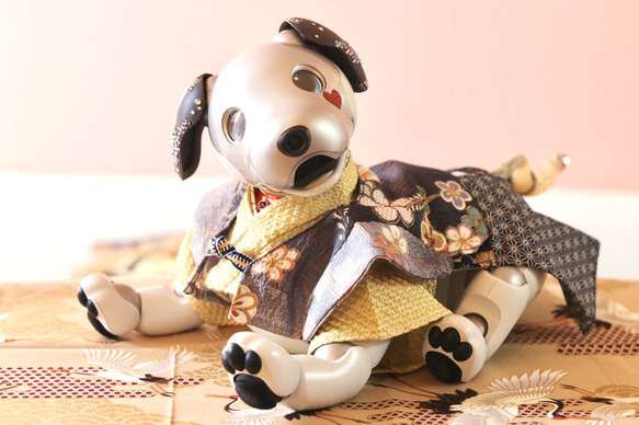 aibo はおりばかま：疋田絞り、梅金彩（aiboちゃん用・ハンドメイドのお洋服） 1枚目の画像