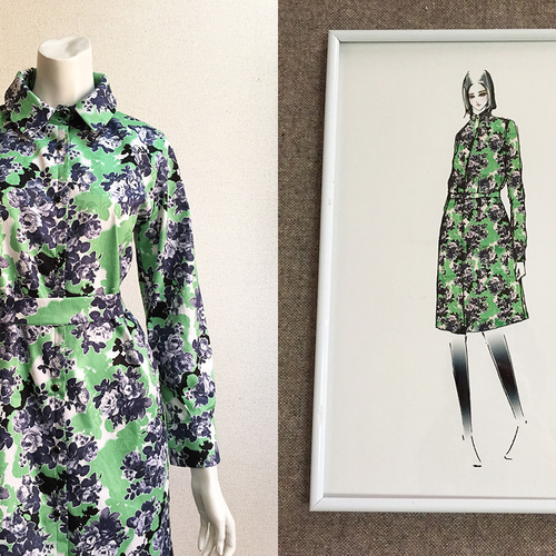 1点もの・デザイン画付き】綿プリントストレッチジャガード生地シャツ  