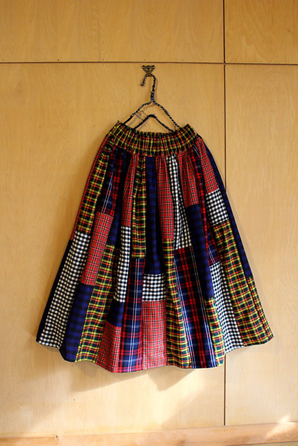 ☆SOLD☆SAYOCAFEチェックonチェックパッチワークスカートA ロング 