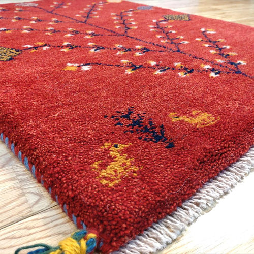 ペルシャ ギャッベ 玄関マット 88×63 茜色 ザクロの木 実