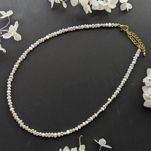 希少 3〜4ミリ 淡水パール バロック 1連ネックレス パール