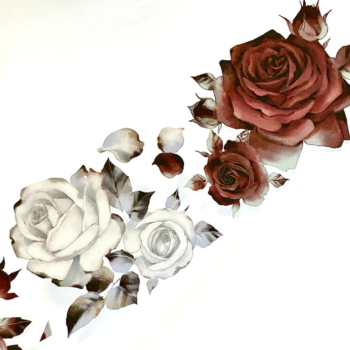 s-261○海外マスキングテープ 切り売り ／ 海外マステ バラ 薔薇 黒 赤