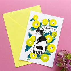 ARIGATOカード 封筒set -お花とハチワレ猫- 1枚目の画像