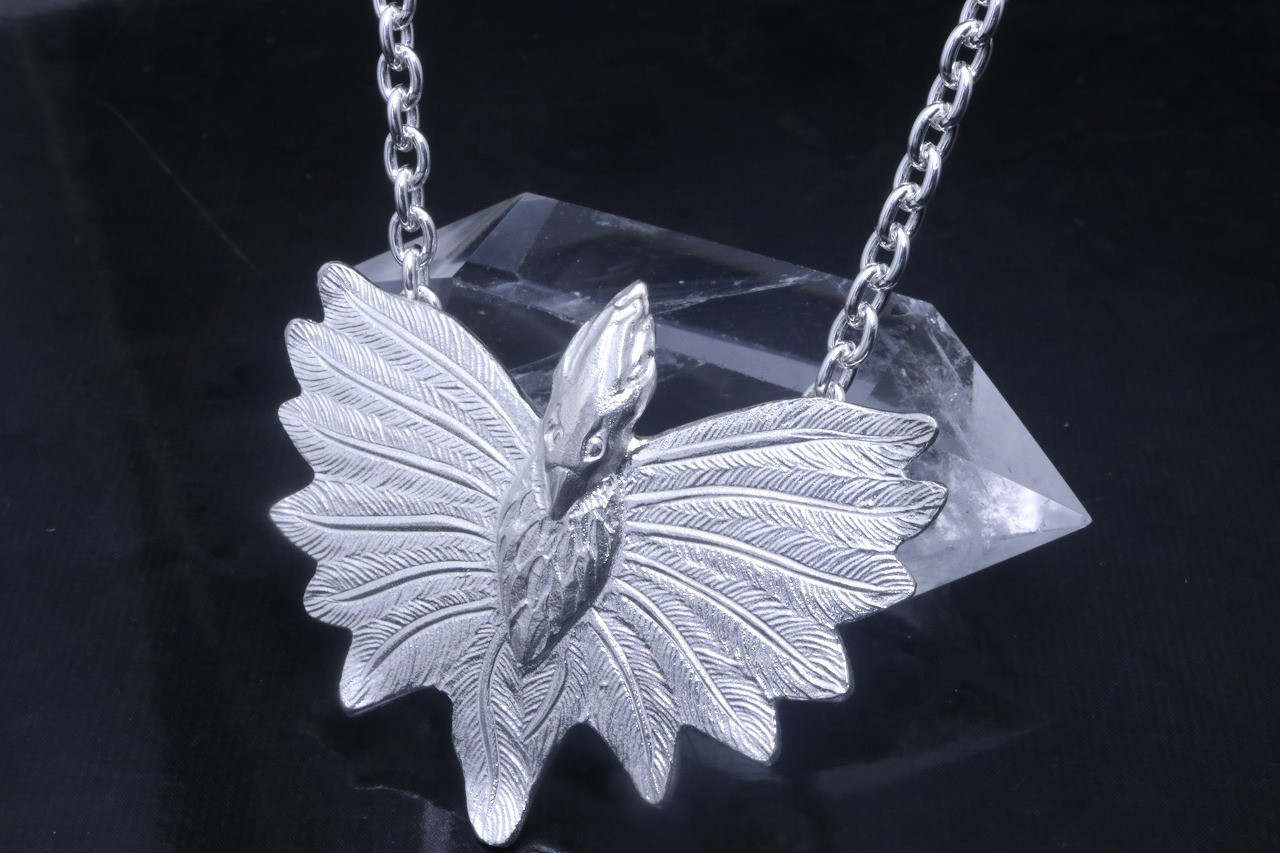 ネックレス メンズ : 鳳凰 ペンダント 白仕上げ 龍頭×数本彫刻 シルバー シンプル ブランド