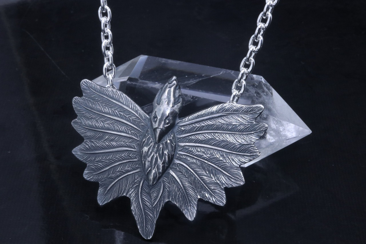 ネックレス メンズ : 鳳凰 ペンダント 燻し仕上げ 龍頭×数本彫刻 シルバー シンプル ブランド