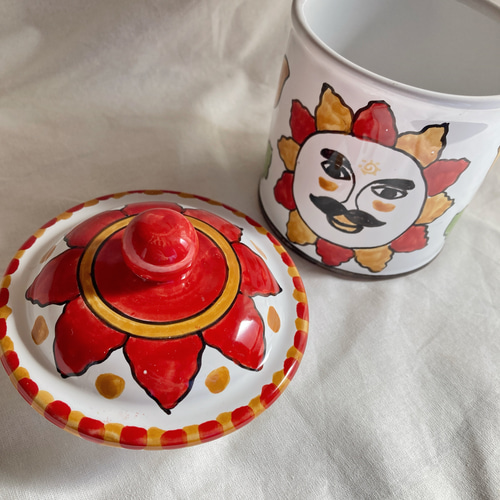 キャニスター 中 CAN014 マヨリカ焼き イタリア陶器 太陽 ポット