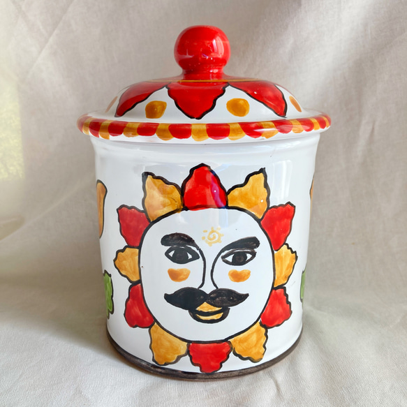 キャニスター 中 CAN014 マヨリカ焼き イタリア陶器 太陽 ポット