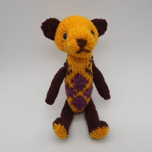 あみぐるみ】フェアアイル模様のくまさん 黄色 シェットランド