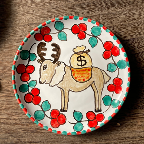 丸皿16cm CRC026 マヨリカ焼き イタリア陶器 トナカイ 小皿 CERAMICHE