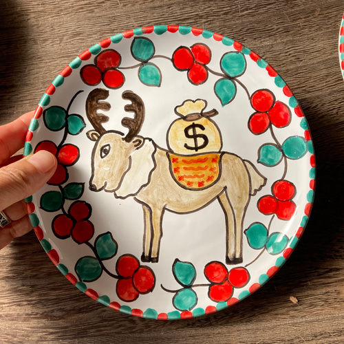 丸皿16cm CRC026 マヨリカ焼き イタリア陶器 トナカイ 小皿 CERAMICHE