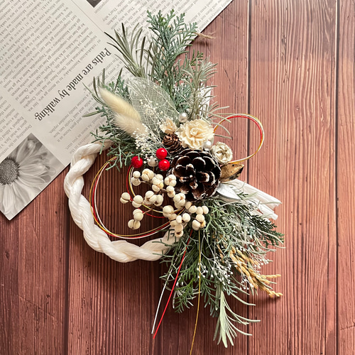 No.326ドライフラワーしめ縄リース2024 ハンドメイドお正月飾り玄関