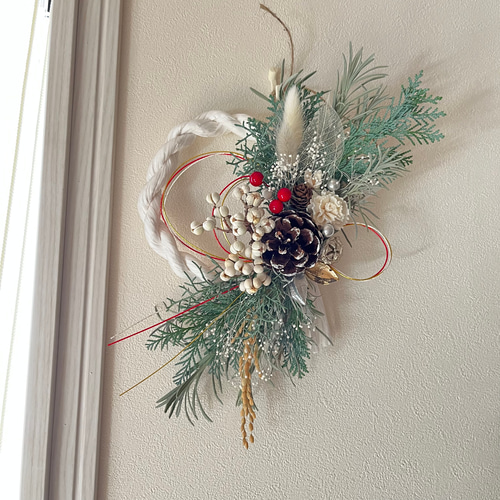 No.326ドライフラワーしめ縄リース2024 ハンドメイドお正月飾り玄関