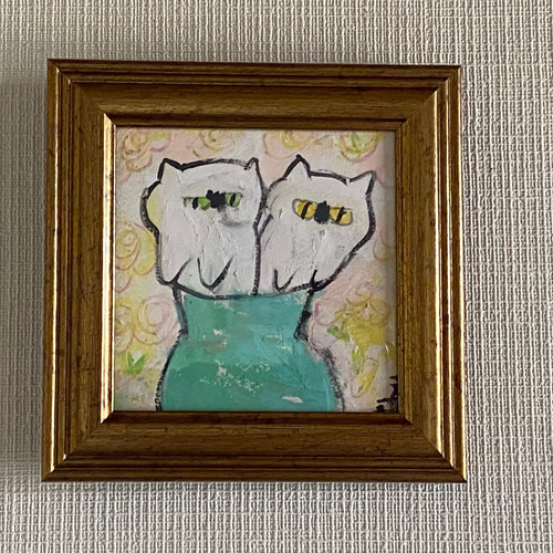 原画 パステル画 猫と花瓶 （原画】「かぼちゃの中からハッピー
