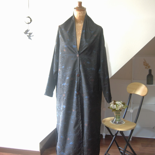 着物リメイク☆本場大島紬☆7マルキワンピース 大島紬七マルキ 木の実のライトコート 着物リメイク コート 吉祥堂