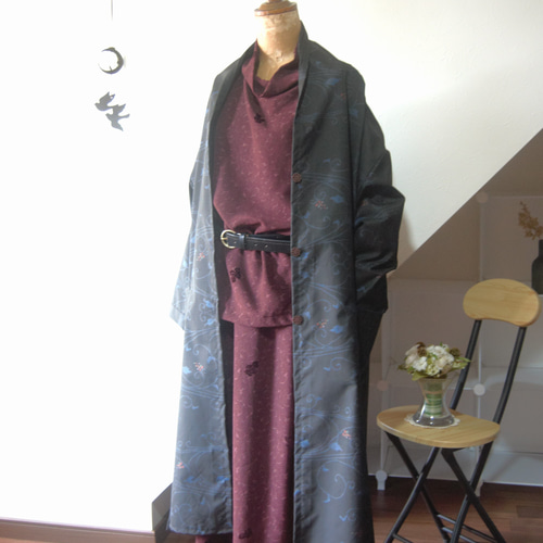 大島紬七マルキ 木の実のライトコート 着物リメイク コート 吉祥堂