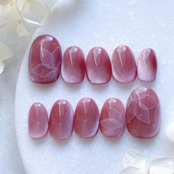 ピンク マグネット 水彩 たらしこみ フラワー ネイル チップ ⧉サイズ