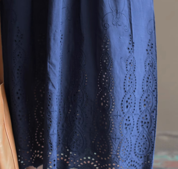 New秋色 Vワンピースロングスカート、100％綿 .ウエストドレス　ｓ-XL　紺色 12枚目の画像