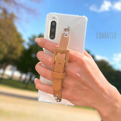【全機種対応】調節もできる♪ミニベルト ハンドホルダー付きスマホケース 落下防止ベルトストラップ付きスマホカバー 1枚目の画像