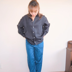 【新色】スタンドカラー　リネンシャツ(やや薄)　ネイビー　ブルー　シンプル　春夏　麻　1枚でキマる! 9枚目の画像