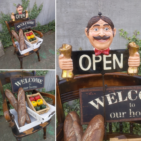 おしゃれなパン屋さん  オープン&クローズ看板   ベーカリーカフェ 置き看板  #店舗什器 #OPEN&CLOSED 4枚目の画像