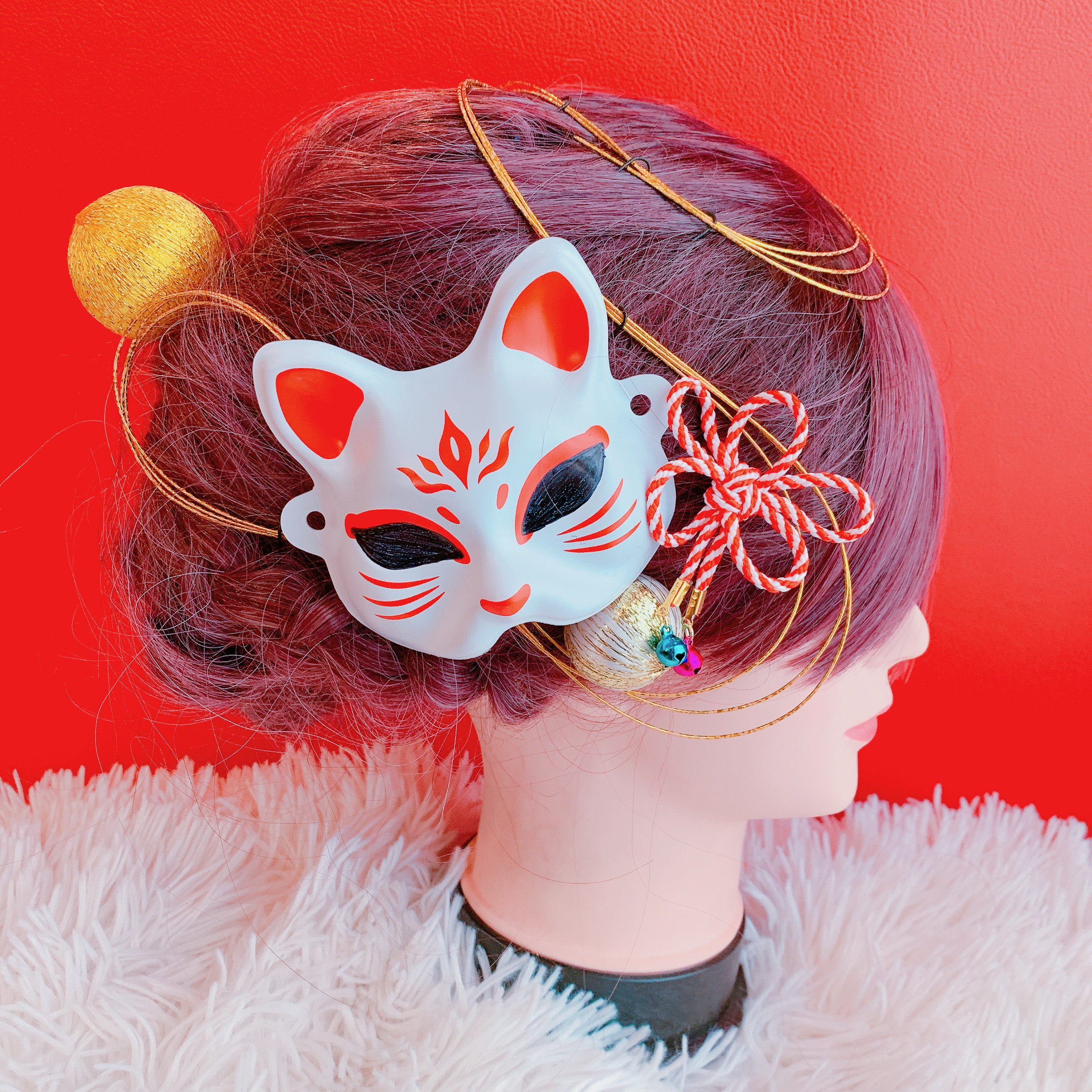 手作り木彫り狐面(お祭り用品)