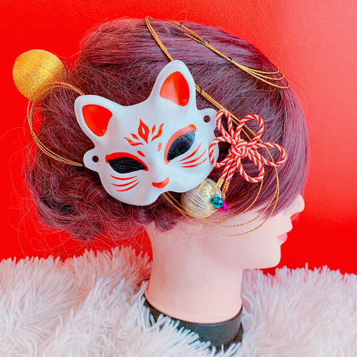 トップ 再入荷☆人気☆きつね☆ミニお面☆お祭り髪飾り☆結婚式髪飾り ヘアアクセサリー