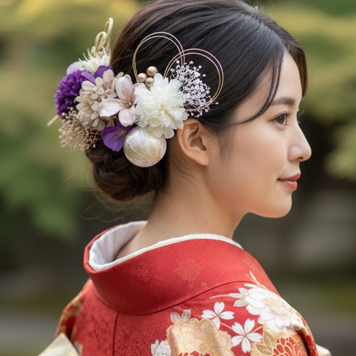 紫 パープル ホワイト ゴールド 成人式振袖髪飾り 卒業式 袴 成人式 髪