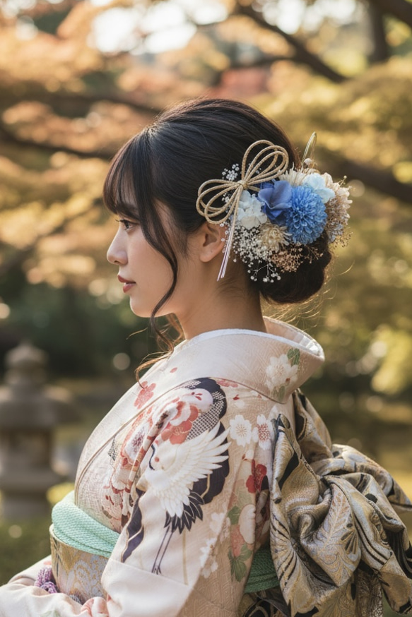 ブルー 水色 ホワイト ゴールド 成人式振袖髪飾り 卒業式 袴 成人式 髪