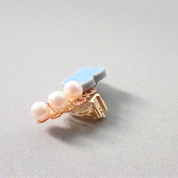 淡水珍珠✕四葉草陶瓷耳骨夾　單隻發售　天藍色　６月誕生石　❊空郵台灣5-7天 第4張的照片