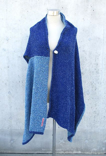 SALE　大好評七変化着回し可能ブルー杢×ロイヤルブルー杢リバーシブルビーズピン付　ストールベストマフラー巻きスカート