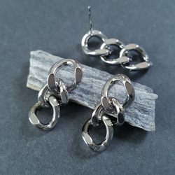 [2pcs] オール ステンレス サージカルステンレス316 ポスト 3連 キヘイチェーンピアス 金属アレルギー対応 9枚目の画像