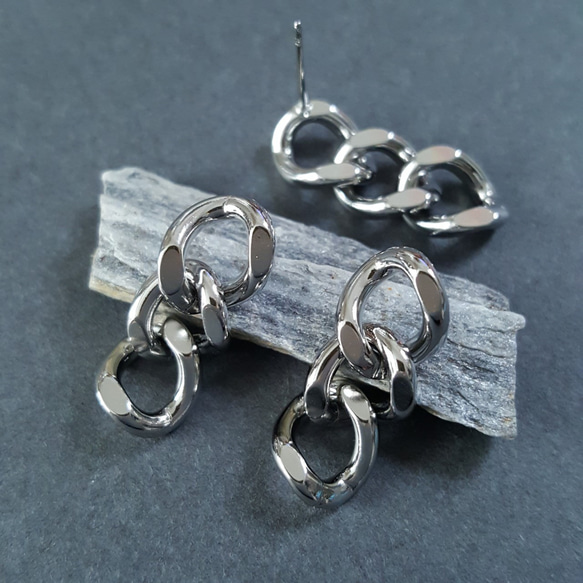 [2pcs] オール ステンレス サージカルステンレス316 ポスト 3連 キヘイチェーンピアス 金属アレルギー対応 9枚目の画像