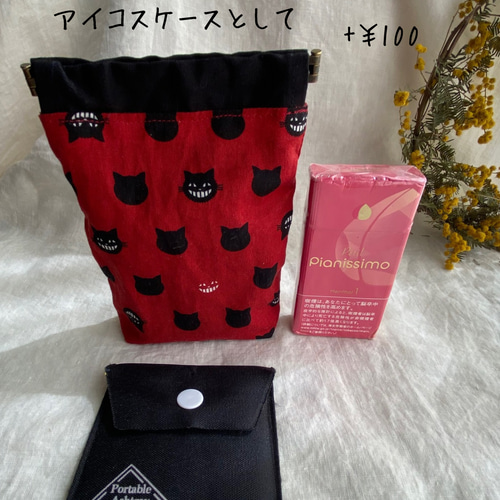 受注製作】椿ネコちゃん 携帯灰皿も入る 12cmバネポーチ コンパクト