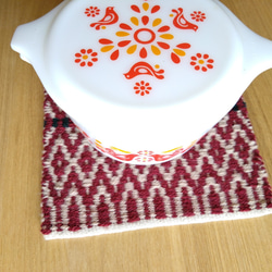 値下げ　北欧柄手織りポットマット　ローゼンゴン織のウールマット　ウールミニマット　鍋敷き 3枚目の画像