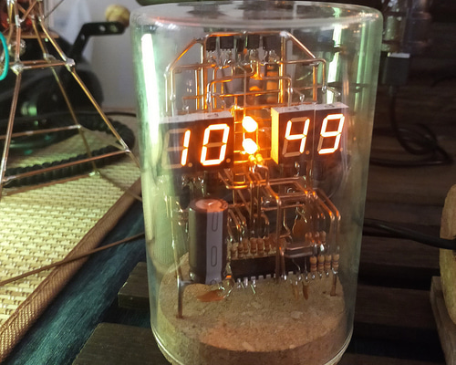 受注生産2か月】ガラス管型空中配線LED時計～アスナロ（CK-12