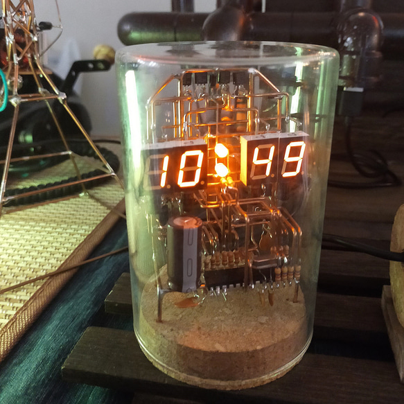 受注生産2か月】ガラス管型空中配線LED時計～アスナロ（CK-12