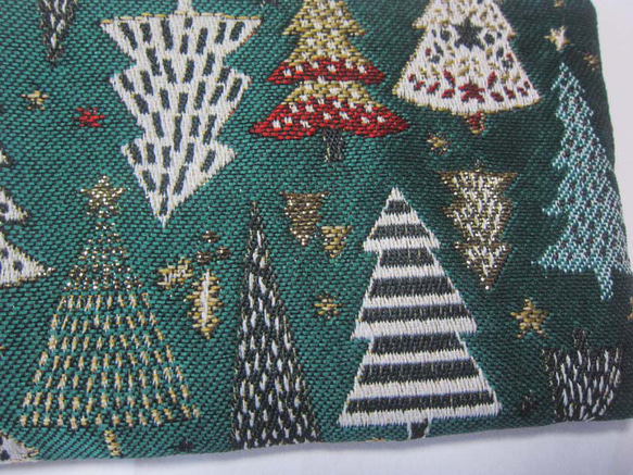 再販クリスマス202５　フランス生地　もみの木 ポーチ　Lサイズ　通帳入れ　コスメ入れ　デバイス入れ　 2枚目の画像