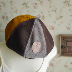 『reversibleberet』～wool　brown×mustard　＆抹茶オーレ～ 1枚目の画像