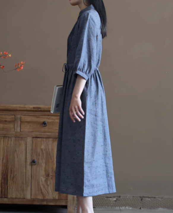 New秋色 麻綿ワンピース .ジャカードスカート　ウエストドレス　S-XL 10枚目の画像