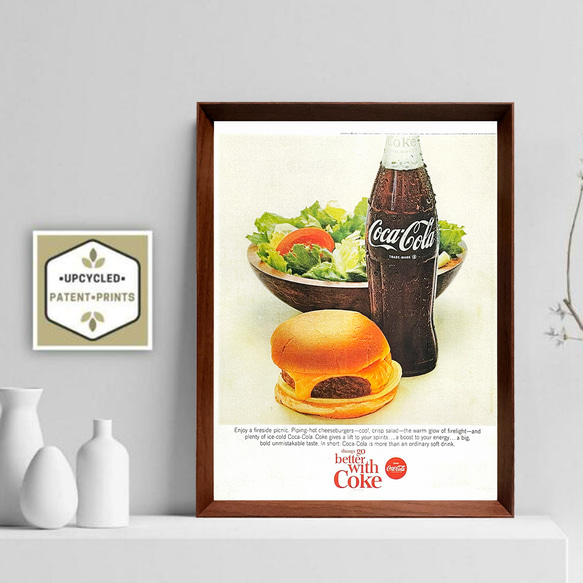 コカ・コーラ ハンバーガー 1960年代 アメリカ ヴィンテージ 雑誌 広告 額付 ポスター 2枚目の画像